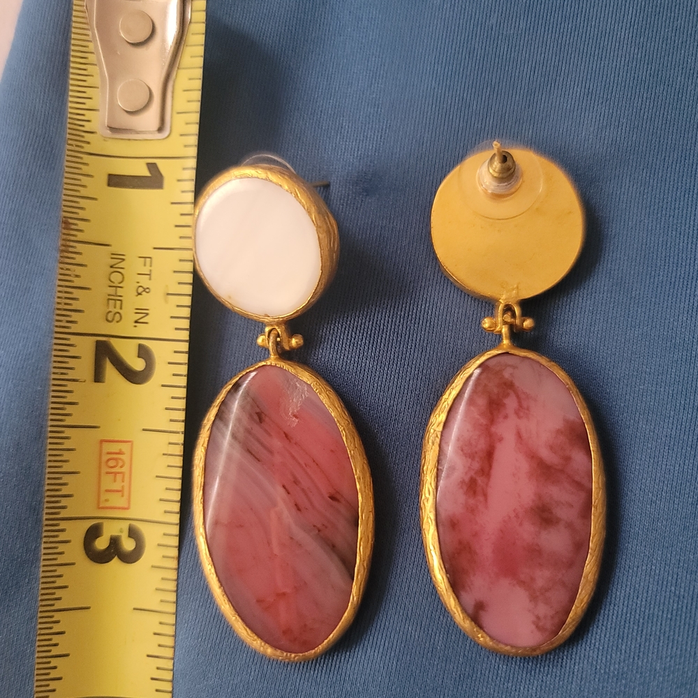 Elegant Gold and Pink Stone Earrings .... - Picture 4 of 6